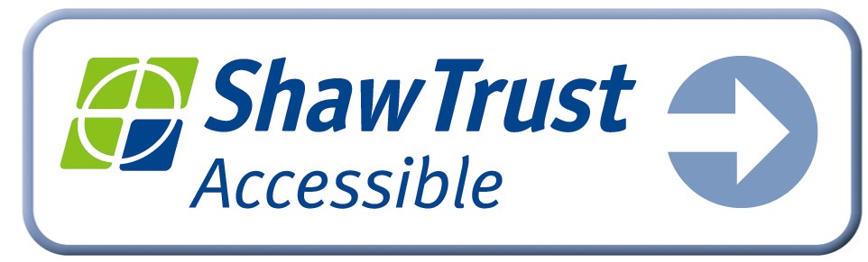 Logo showing a target icon and an arrow icon with the text 'Shaw Trust Accessible' inside a light blue border