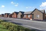 Street view of a row of new build bungalows