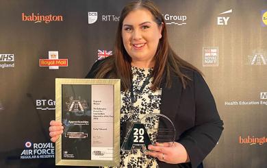 Emily Tidmarsh named Intermediate Apprentice of the Year at the West Midlands regional finals of the National Apprenticeship Awards
