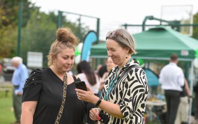 Housing Officer Sarah Strawson talks to a resident at a Customer Focus day in Ely, Cambridge