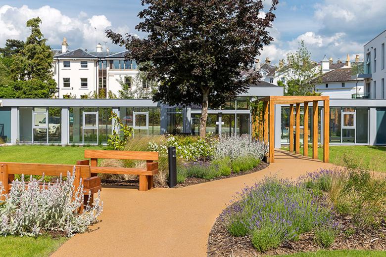 Beautiful walking paths and benches at New Court