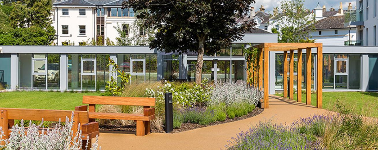 Beautiful walking paths and benches at New Court