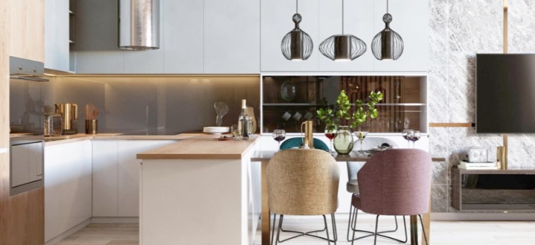 A large, open plan kitchen, dining and living area which is modern and clean