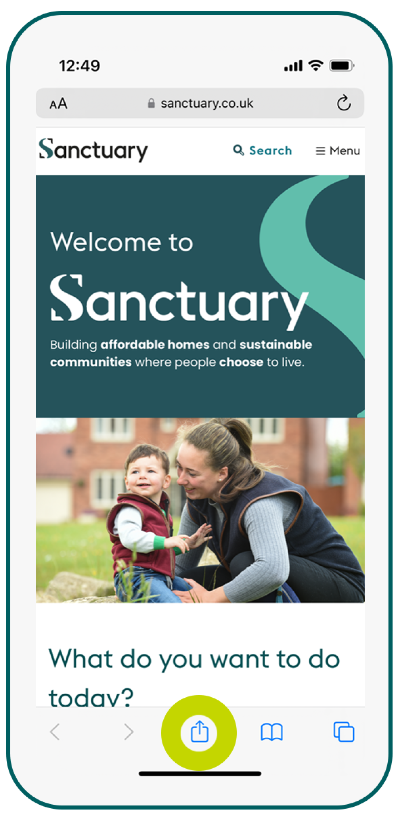 Phone screen showing the Sanctuary website.