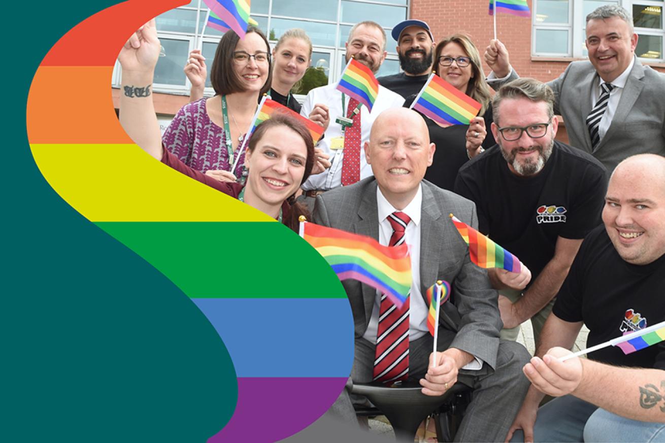 Diversity, Equality and Inclusion Staff from Sanctuary's Head Office in Worcester celebrate Pride.