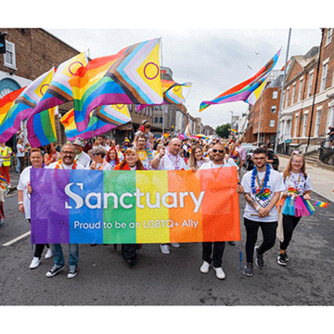 Hull Pride Sanctuary staff, friends and family join the procession for Hull pride
