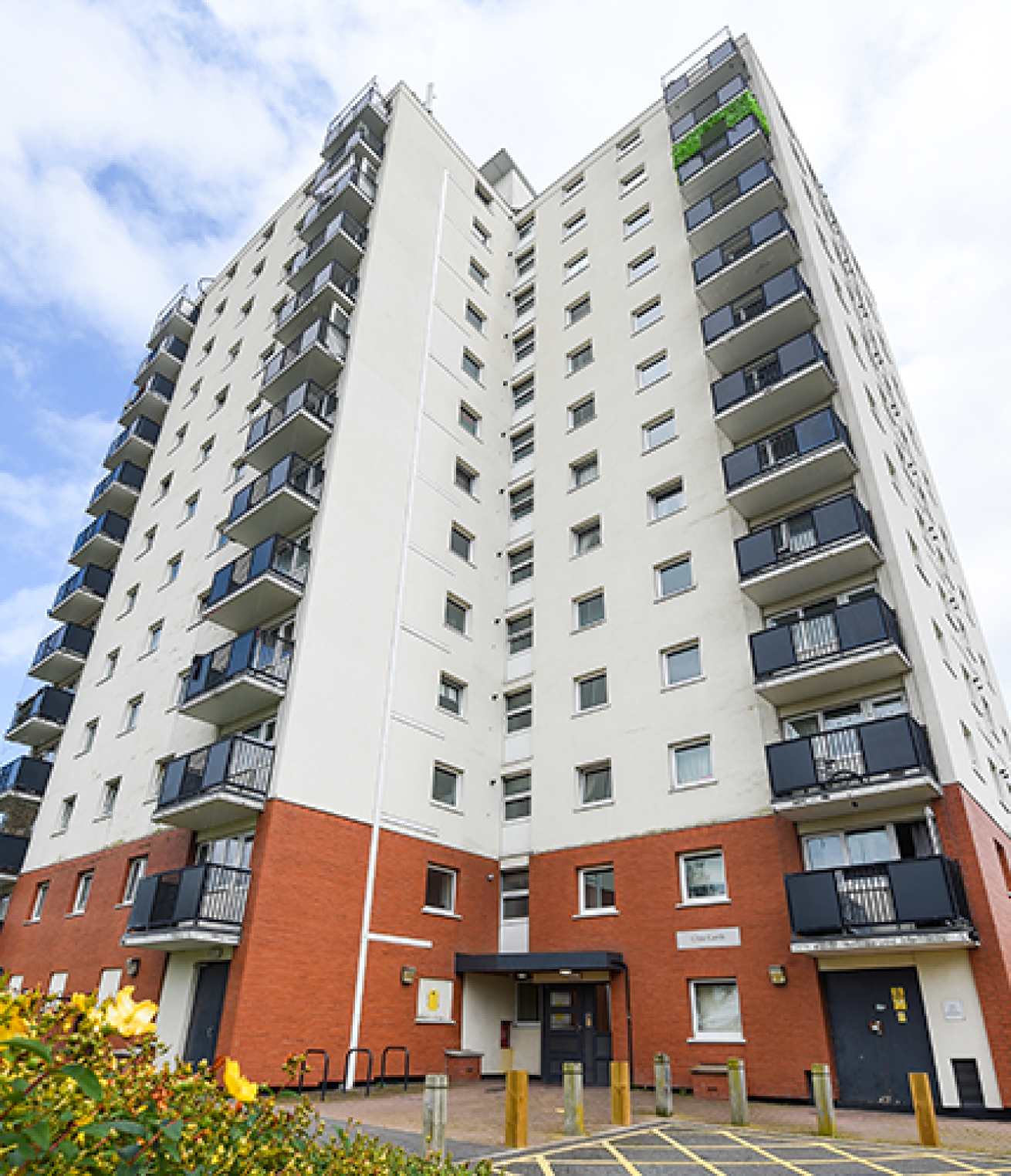 Exterior of the high rise accommodation at Glyn Garth