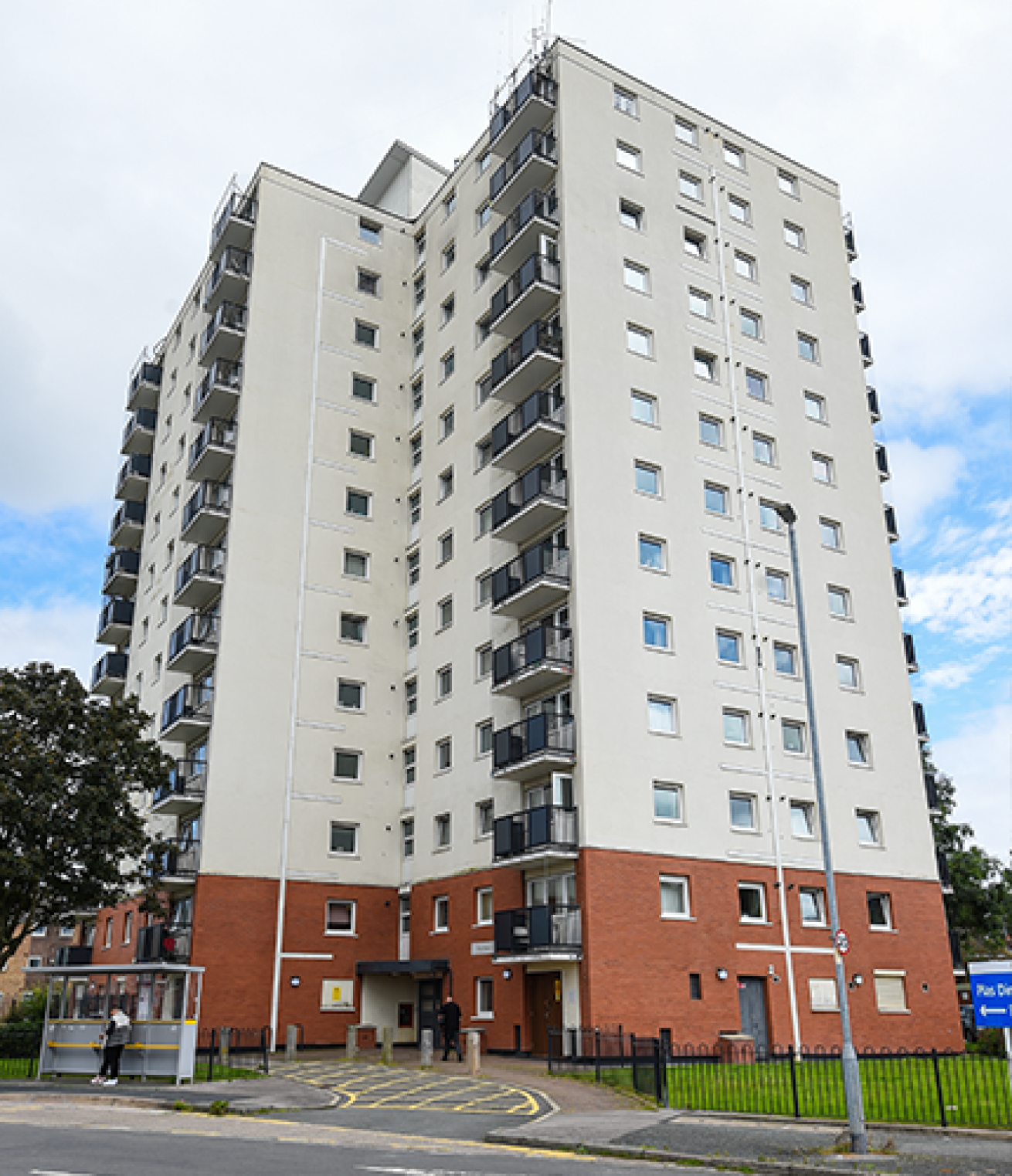 Exterior of the high rise accommodation at Plas Dinas