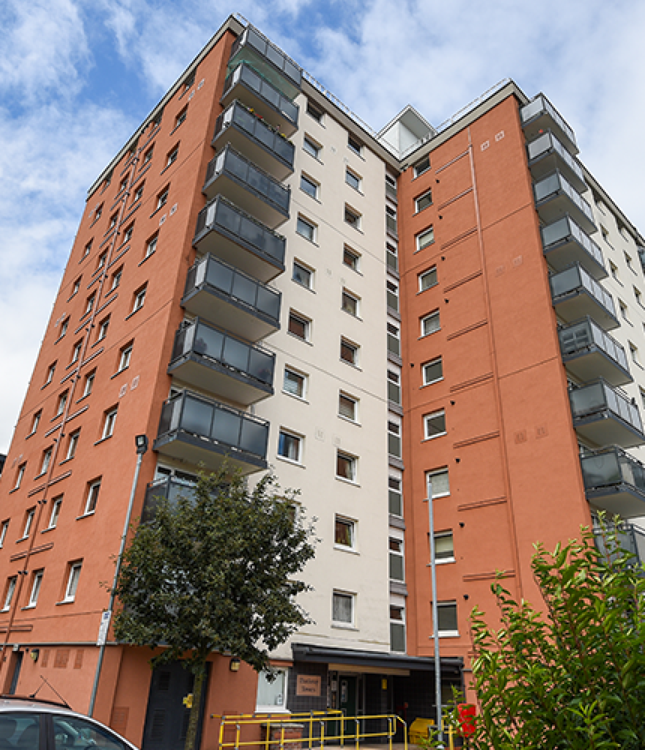 Exterior of the high rise accommodation at Thackeray Towers