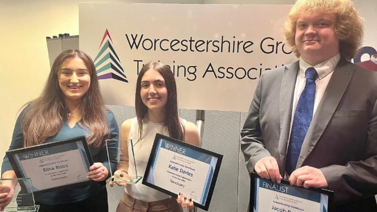Triple award-winner Katie Davies celebrates success at the 2023 HWGTA awards with fellow former Sanctuary apprentices Elina Rizos and Jacob Davies