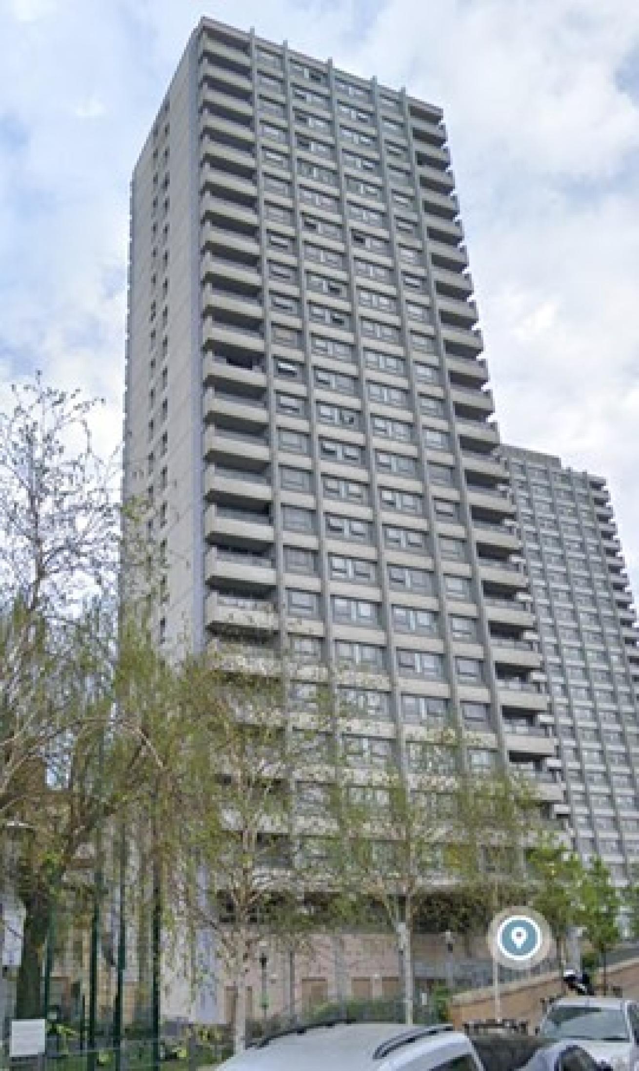 Exterior image of the high-rise Hackworth Point apartments.