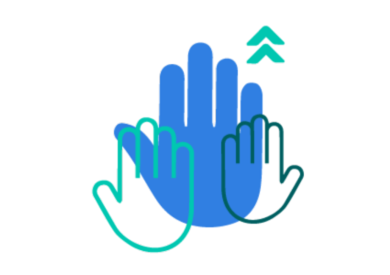 Icon of three hands with their palms showing with chevrons to the side