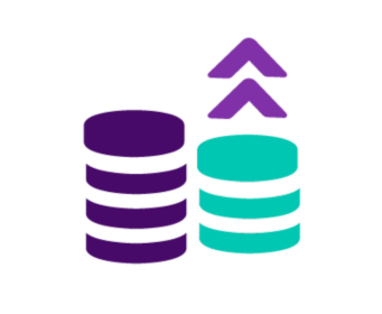 Icon of coins stacked on top of each other with chevrons pointing upwards