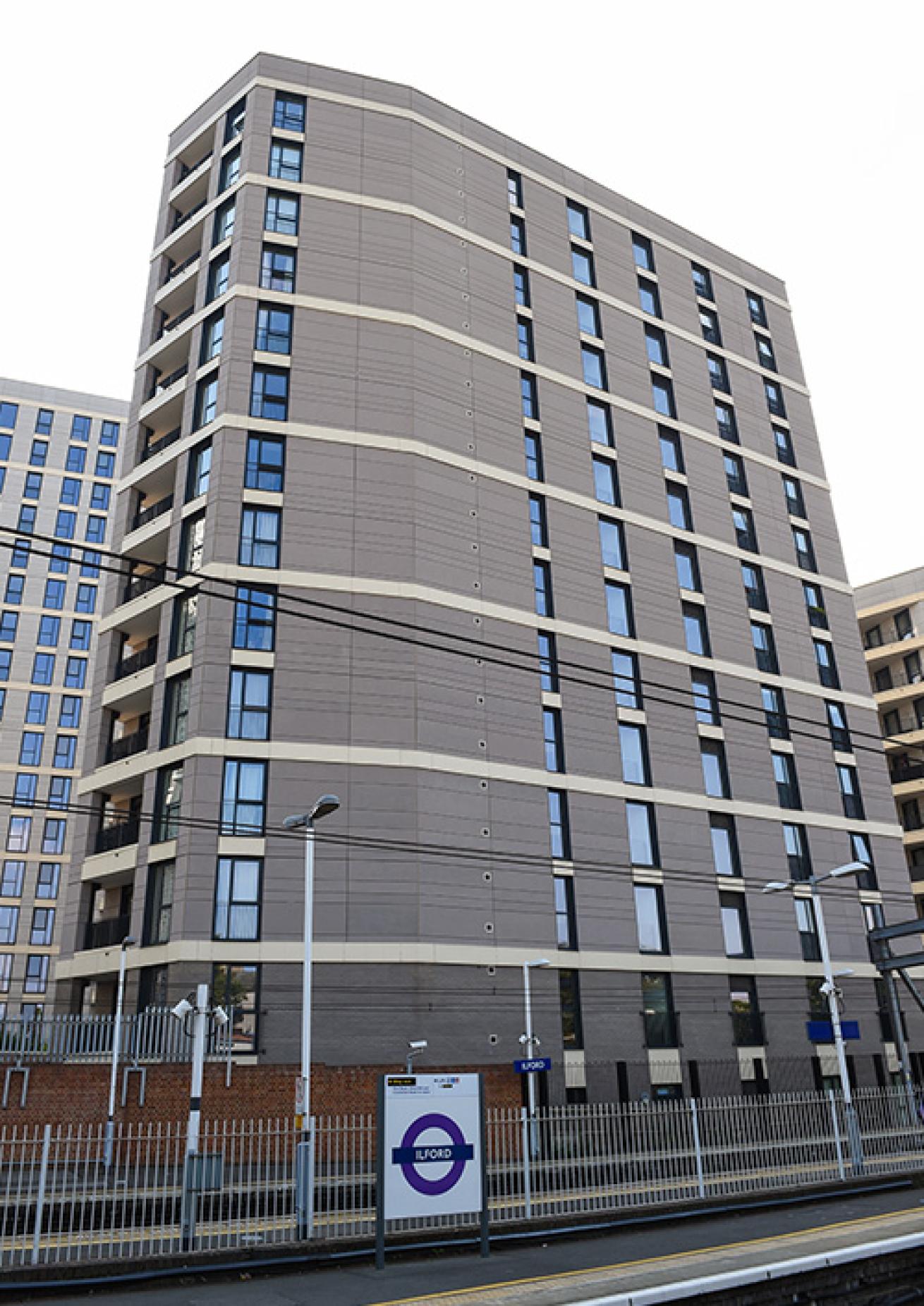 Hutton Court exterior Exterior image of the high-rise apartments of Hutton Court.