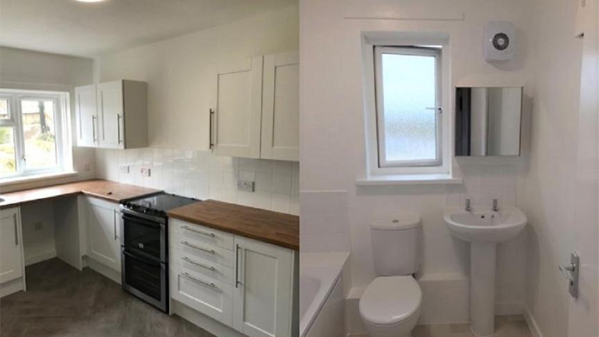 Sanctuary delivers improvements to Falmouth housing scheme Image showing the newly fitted kitchen and bathroom