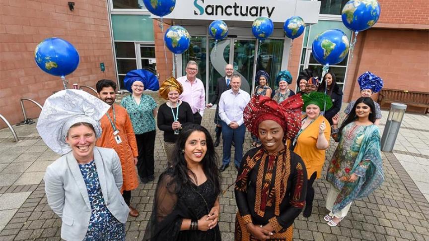 Staff gathered at Sanctuary’s Worcester offices to celebrate Cultural Diversity Day